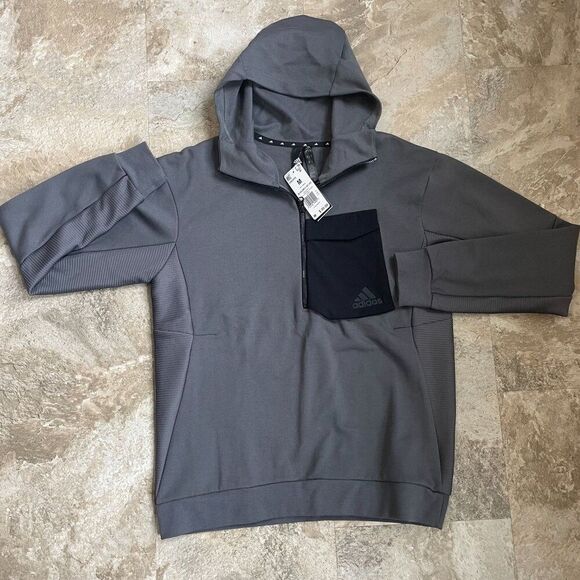 ADIDAS 1/2 ZIP PERFORMANCE GAME DAY HOODIE MEN'S MEDIUM PULLOVER SWEATSHIRT - Picture 2 of 6